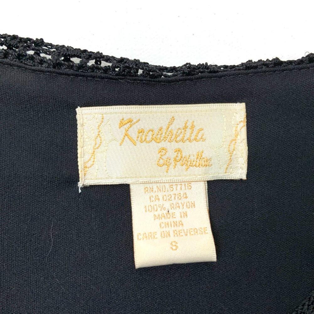 Vintage 90’s Kroshetta By Papillon Black Crochet Midi Dress Size S - Picture 2 of 16